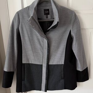 Rafaella grey/black colorblocked funnel neck full-zip jacket soft Small Petite